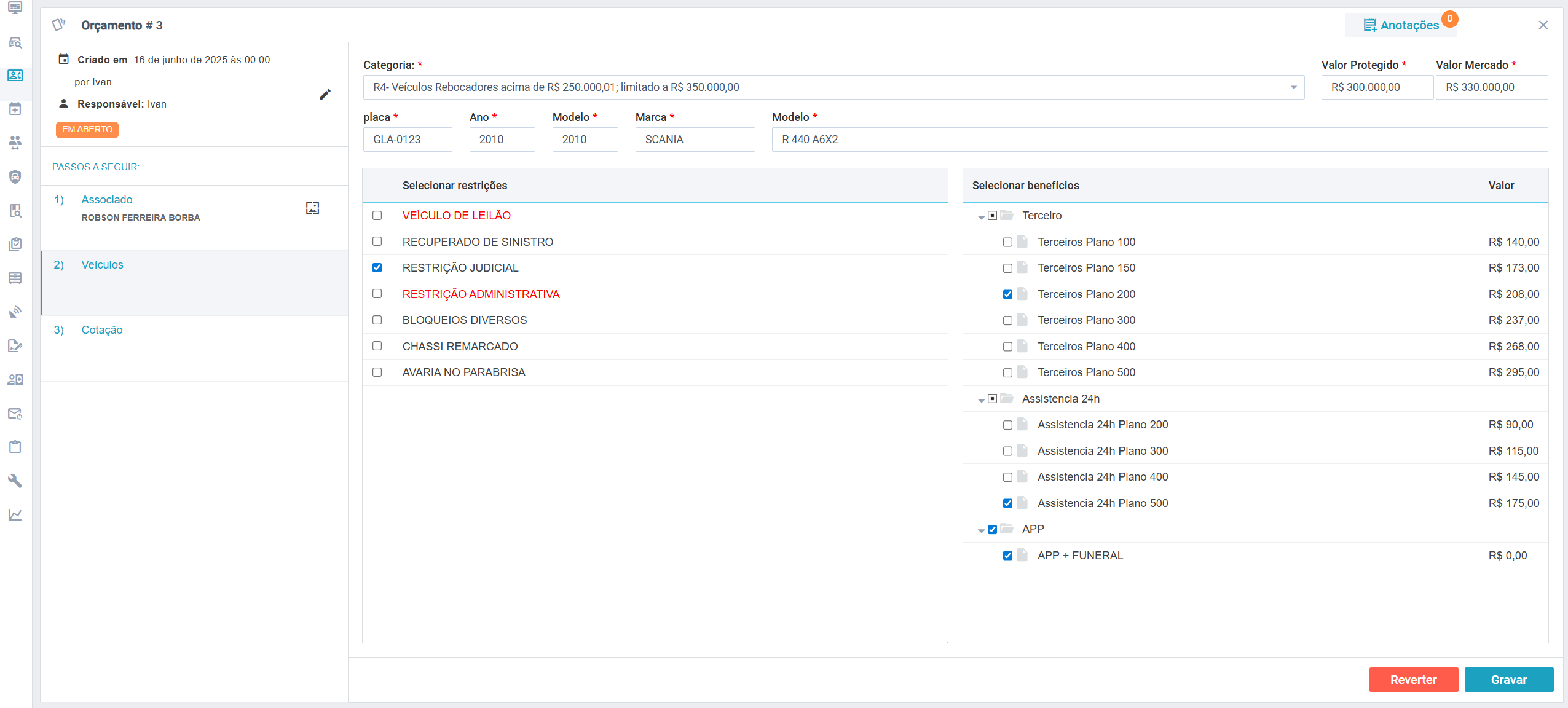 Tela do Sistema - CRM Orçamento